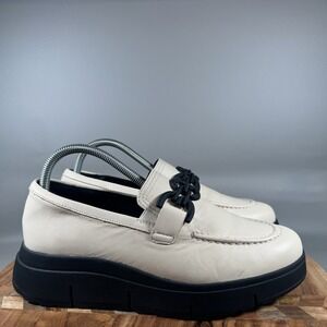 Clarks Loriini Izzy Shoes‎ Women's 9 White Leather Platform Wedge Loafers Bit
